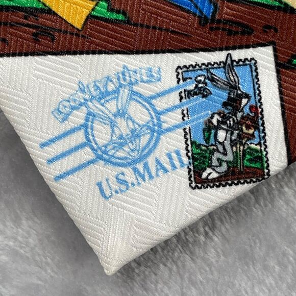 Looney Tunes Neck Tie Bugs Bunny Airplane USPS Stamp Collection Vintage 90's - Picture 6 of 14